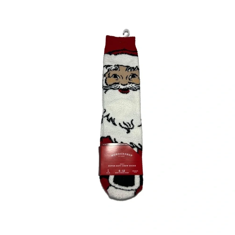 NWT 3 Pair Wondershop Santa Face Plush Holiday Novelty Christmas Socks Red White
